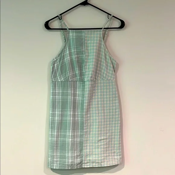 American Eagle Outfitters | Dresses | American Eagle Cotton Linen Lined  Plaid Mini Sun Dress Square Neck Green White | Poshmark